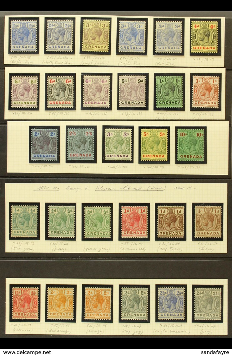 1921-32 Watermark Multi Script CA Complete Definitive Set Of 22, SG 122/134, Fine Mint, With A Range Of Additional Liste - Grenada (...-1974)