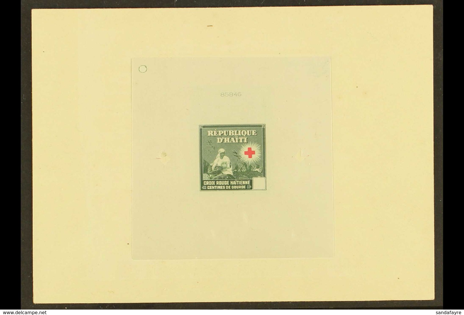 1945 IMPERF DIE PROOF For The Red Cross Issue (Scott 361/67) With BLANK VALUE TABLET, Printed In Olive-green & Red On Th - Haiti