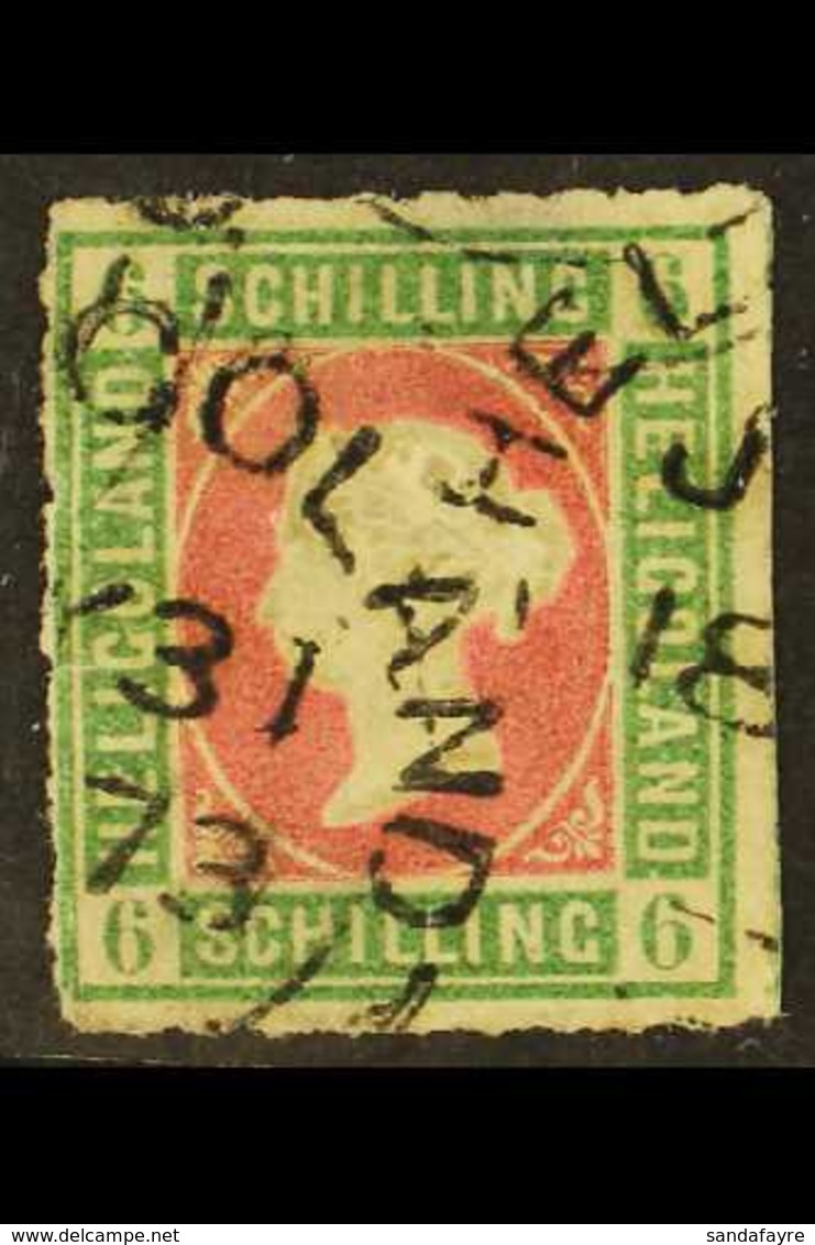 1867-8 6sch Green & Rose, Rouletted, SG 4, Used, Small Thin, Cat.£275. For More Images, Please Visit Http://www.sandafay - Heligoland (1867-1890)