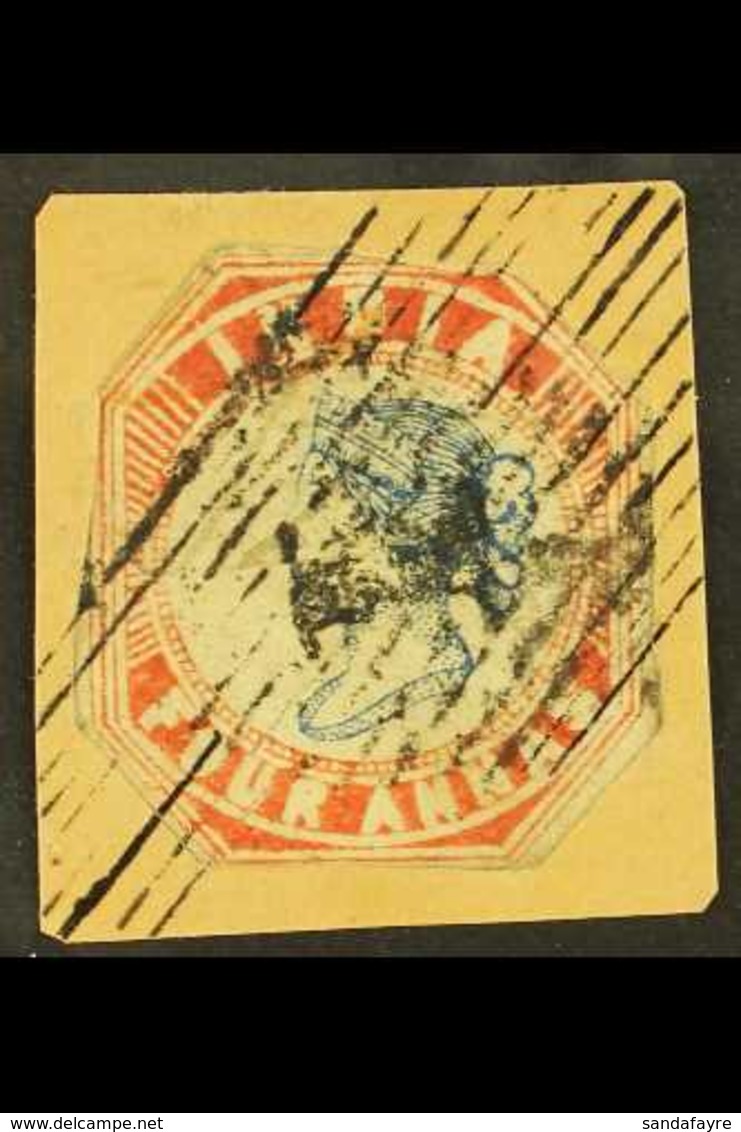 1854 4a Blue And Red, Head Die IIA, Frame Die I, SG 21b, Used Cut To Shape Example Of The Rarest Die Combination, Tied T - Autres & Non Classés