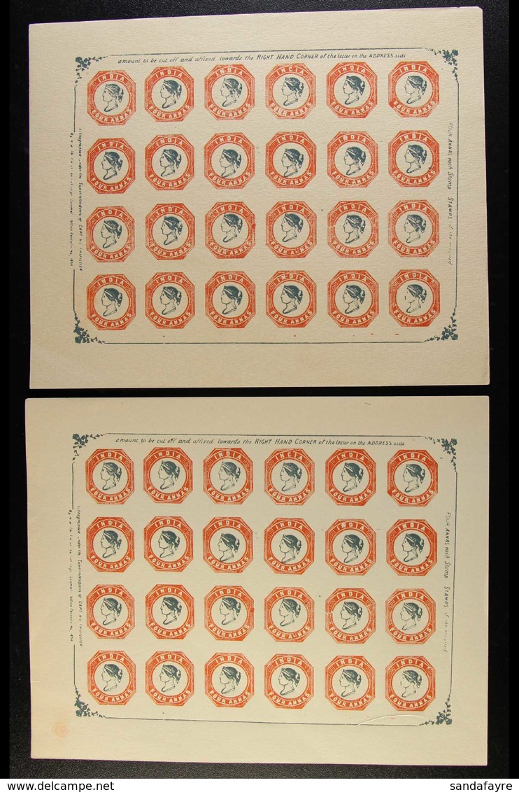 1854 FORGED COMPLETE SHEETS ½a Vermilion (as SG 1) Sheet Of 96, ½a Blue (as SG 2) Sheet Of 96, Plus 4a Blue And Red (as  - Autres & Non Classés