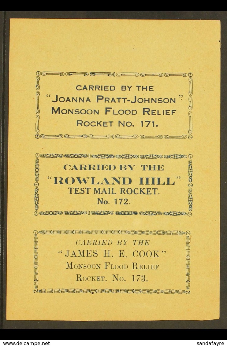 ROCKET MAIL 1938 3 Indigo Rocket Carriage Labels (Number 171/172 & 173) On Sheet, Ellington Zwisler 39A1a, Never Hinged  - Autres & Non Classés