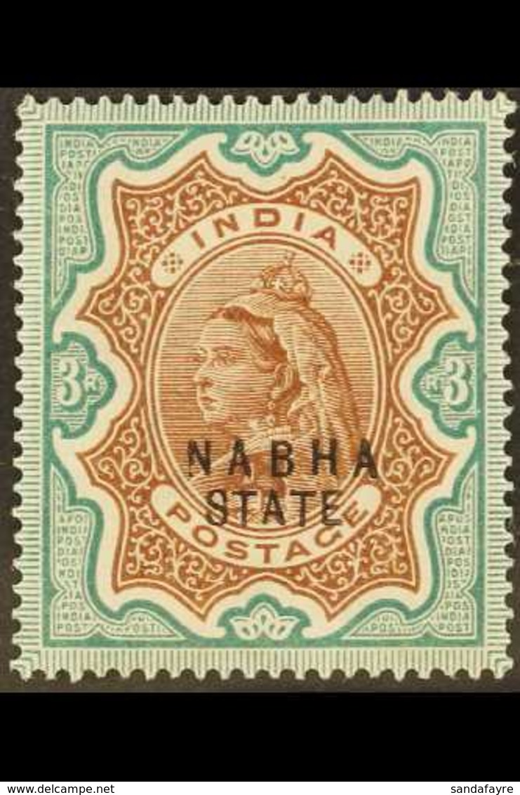 1885-1887 3r Brown & Green "Nabha State" Opt'd, SG 32, Very Fine Mint For More Images, Please Visit Http://www.sandafayr - Autres & Non Classés