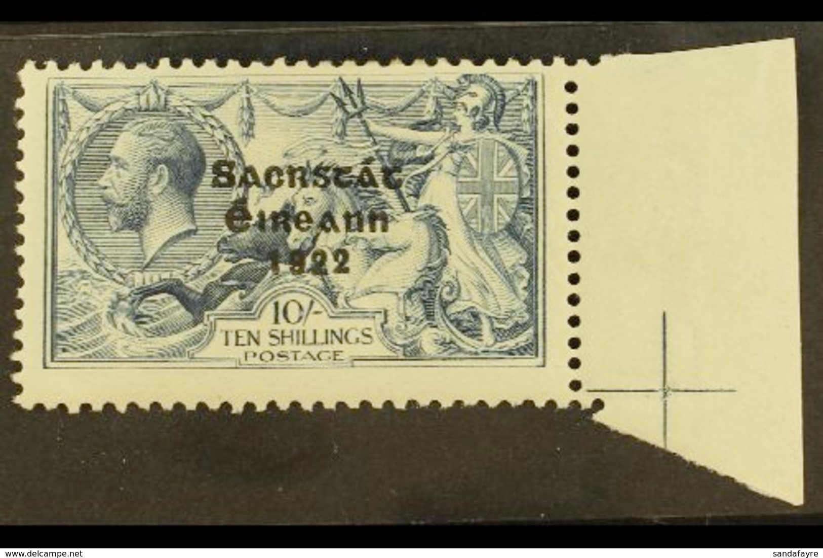 1922 10s Dull Grey Blue, 3 Line Thom Ovpt, Showing The Variety "SACRSTAT", Hib T61jf  (SG 66 Var), Superb Marginal Mint  - Other & Unclassified
