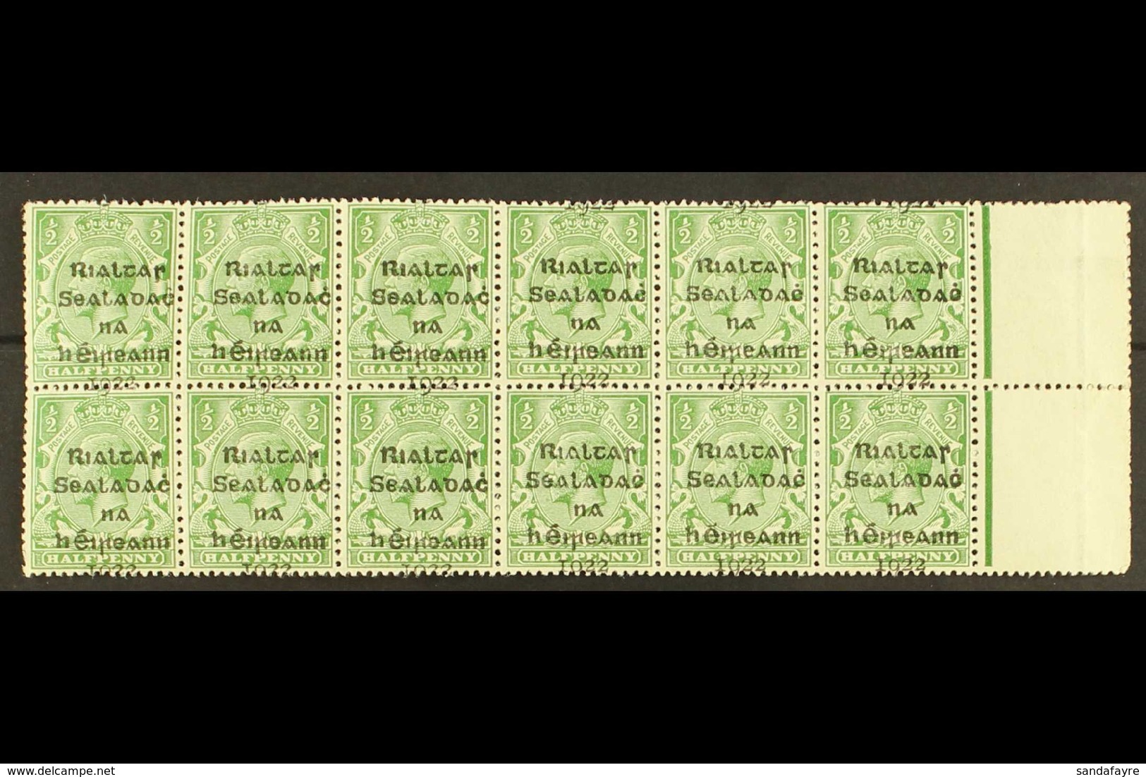 1922 DOLLARD ½d Green, Right Marginal Block Of Twelve (6x2), Showing Large Overprint Shift, Resulting In "1922" Being Ac - Sonstige & Ohne Zuordnung