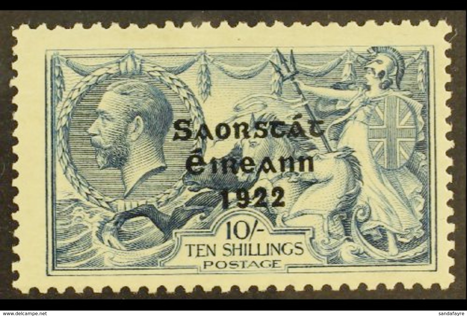 1922 THOM 10s Dull Grey Blue Seahorse With Wide Date, Showing RETOUCH TO 10/- (8/1), SG 66, Hib. T61ba, Very Fine Mint,  - Other & Unclassified