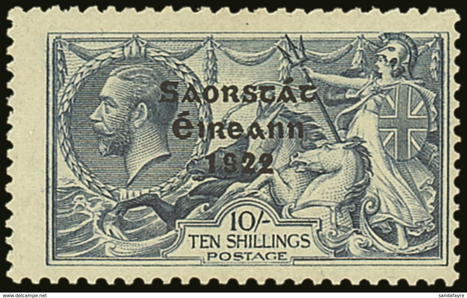 1922-23 10s Dull Grey Blue Seahorse SG 66, Showing Row 1/2 MAJOR RETOUCH Hib. T61b, Fine Mint, Centered To Right. For Mo - Other & Unclassified