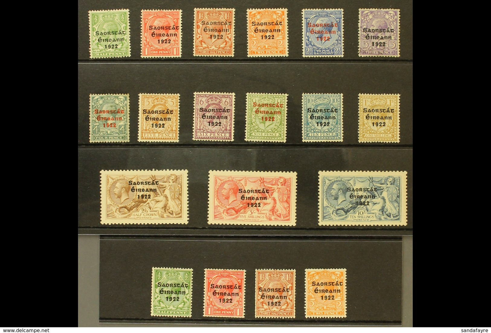 1922-23 Thom Three Line Overprints Complete Set Of 15 To 10s Seahorse, SG 52/66, Plus The Harrison Coils Set Of Four, SG - Sonstige & Ohne Zuordnung
