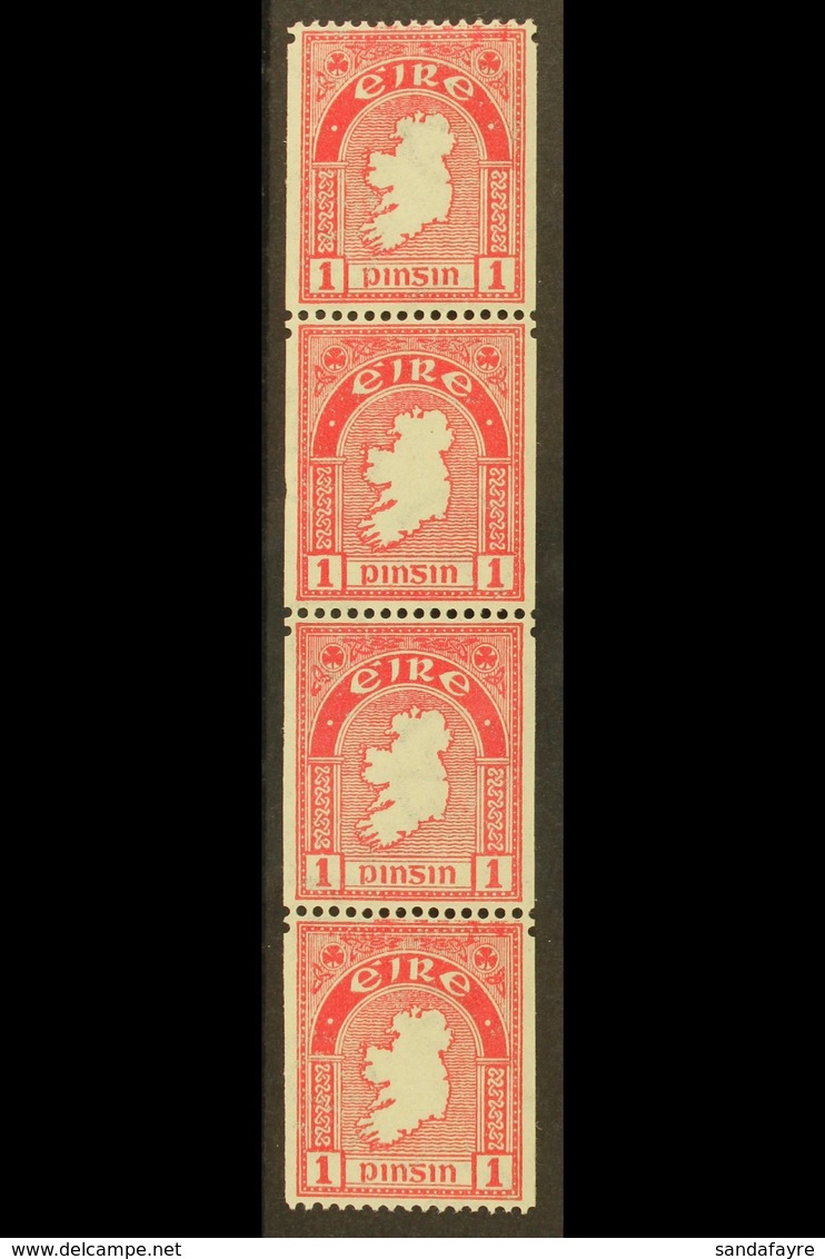 1933 COIL STAMP 1d Carmine, Perf 15 X Imperf (single Perf), Strip Of Four Fine Mint, Two Are Never Hinged, Well Centered - Andere & Zonder Classificatie