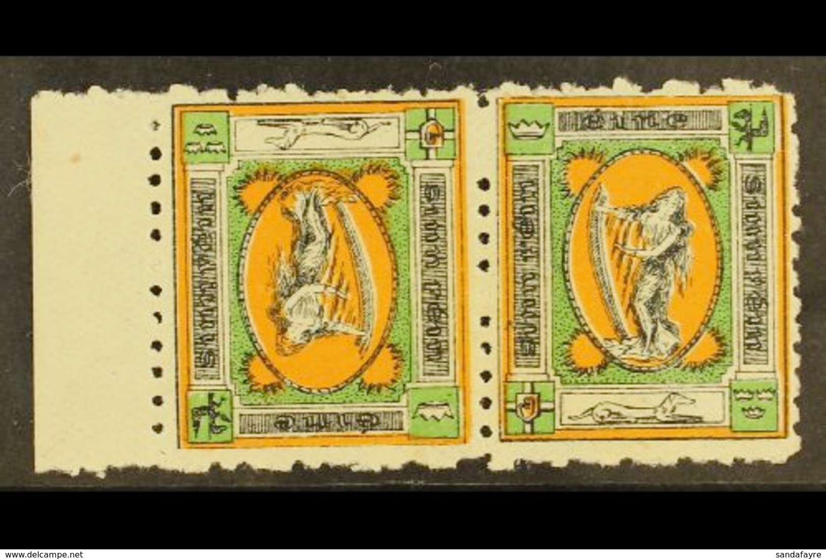 FORERUNNER RARITY 1907-16 Sinn Fein "Hibernia", Broad Crown Perf 11¼, Horizontal Marginal TETE BECHE PAIR (Hib. L17b), F - Sonstige & Ohne Zuordnung