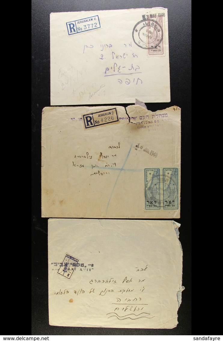INTERIM PERIOD COVERS 1948 Cover Bearing 5m "Kofer Hayishuv" Tax Label (Bale 132) Tied By Bilingual Straight Line "per T - Autres & Non Classés