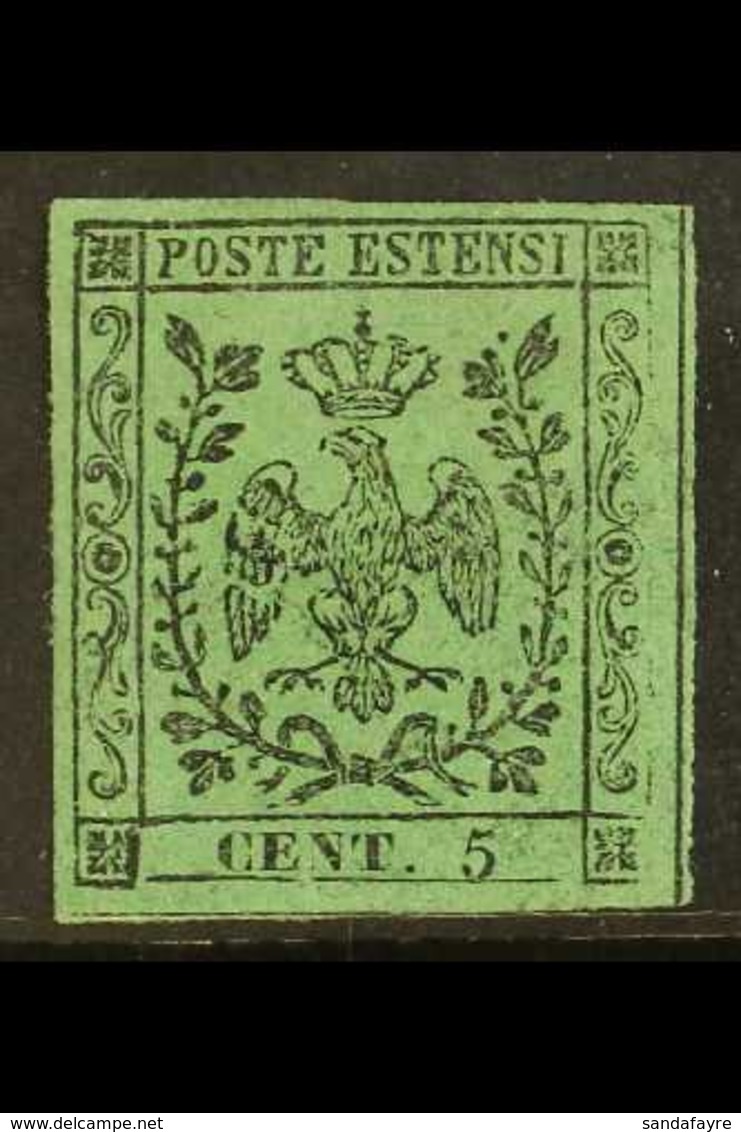 MODENA 1852 5c Green, Sass 1, Variety "no Stop After 5", Very Fine Mint Og With Large Margins All Round. Signed Diena. R - Zonder Classificatie