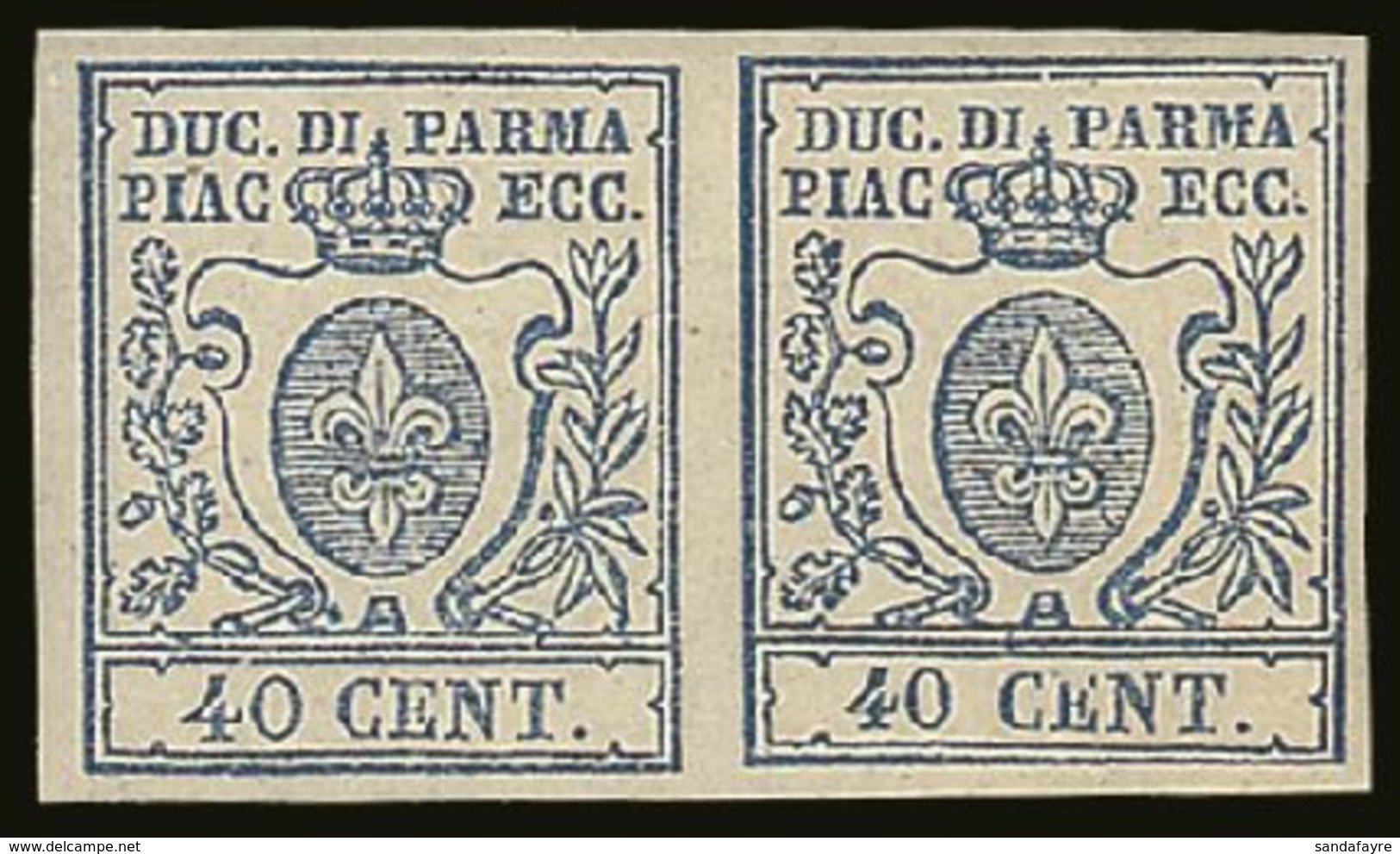 PARMA 1857 40c Blue "Fleur De Lys", Mint Pair One Showing The Variety "large 0 In 40", Sass 11d, Superb NHM. Signed Dien - Zonder Classificatie