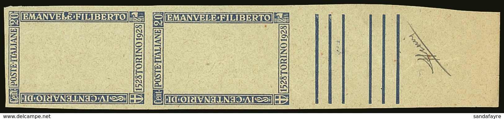 1928 20c Ultramarine And Brown, Filiberto, Outer Frame Proof In Ultramarine, Sas 226var, Marginal Vertical Pair On Ungum - Unclassified