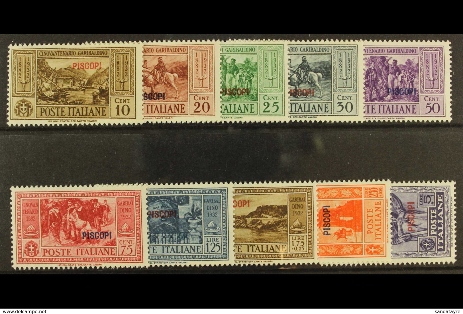 DODECANESE ISLANDS PISCOPI 1932 Garibaldi Set, SG 89/98, Sassone S.71, Very Fine Mint (10). For More Images, Please Visi - Other & Unclassified