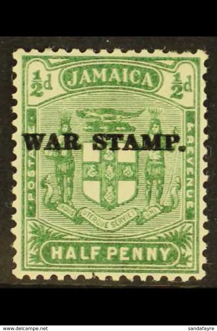 1916 (APR-SEPT) ½d Yellow-green War Stamp With "OVERPRINT DOUBLE" Variety, SG 68b, Fine Mint. For More Images, Please Vi - Jamaica (...-1961)