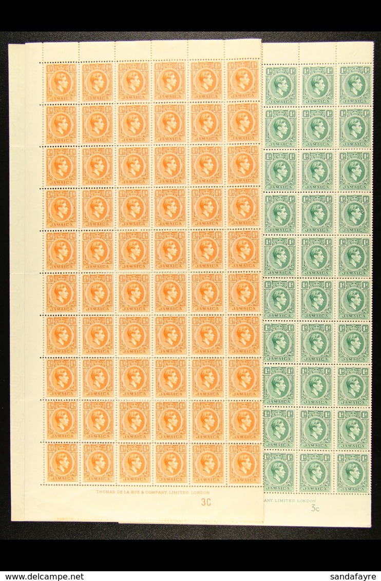 1951 KGVI Definitive ½d Orange (SG 121b) And 1d Blue-green (SG 122a) In Never Hinged Mint COMPLETE SHEETS OF 120. Cat £6 - Jamaïque (...-1961)