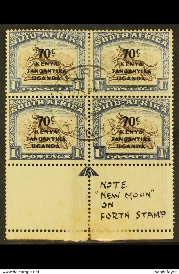 1941 70c On 1s Brown And Chalky Blue Block Of 4 With The "arrow" Guide Mark In Lower Selvage, The Bottom Pair Shows The  - Vide