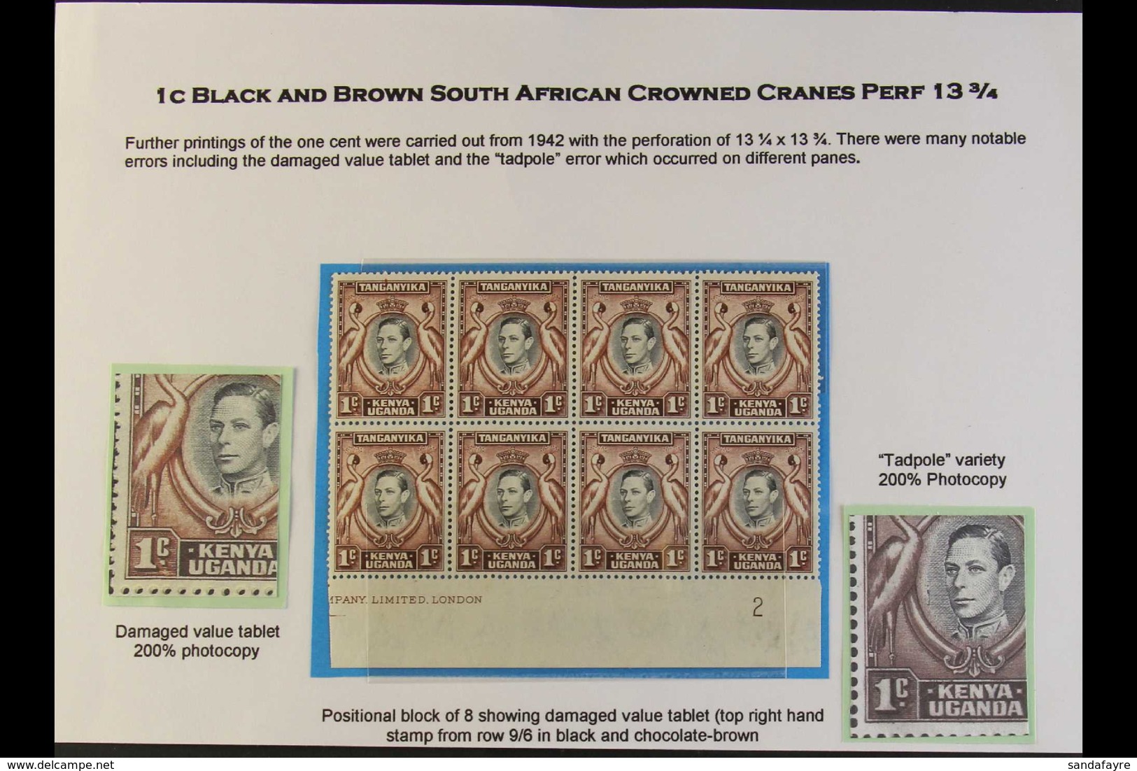 1942 1c Black And Chocolate Brown, Perf 13¼ X 13¾, SG 131, A Fine Mint Lower Marginal Block Of Eight Showing The "DAMAGE - Vide