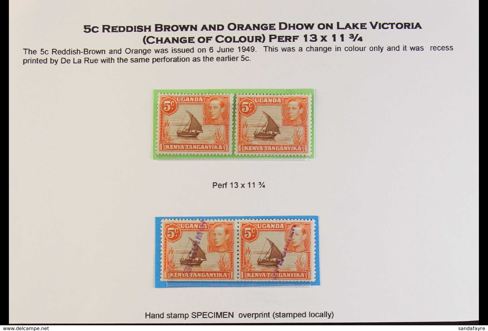 1949 5c Reddish Brown And Orange, Perf 13 X 11¾, SG 133, A Mint Horizontal Pair Each With Diagonal "SPECIMEN" Local Hand - Vide