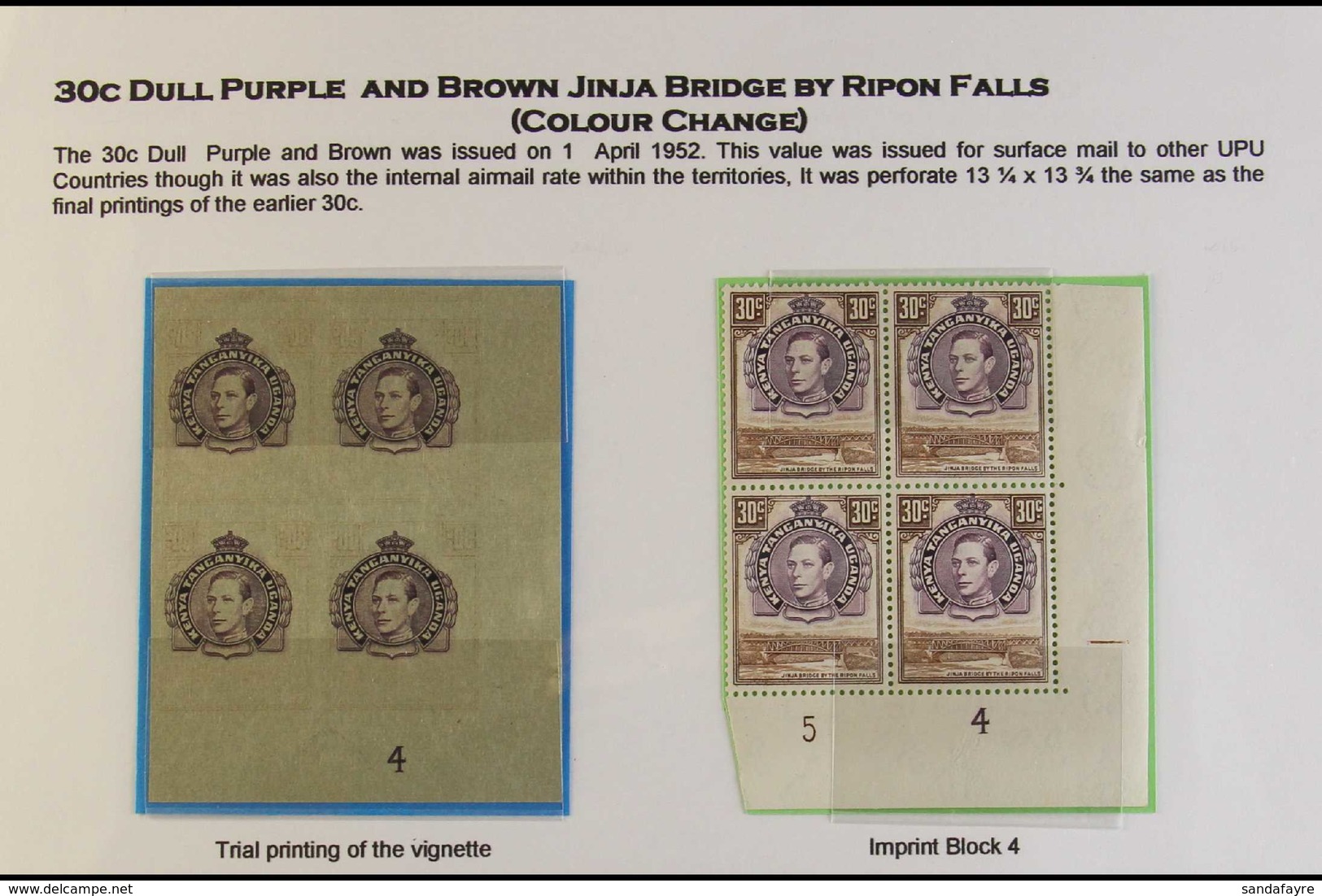 1952 CENTRAL VIGNETTES 30c Dull Purple And Brown, Perf 13¼ X 13¾, SG 1412, A Trial Printing Of The Central VIGNETTE In A - Vide