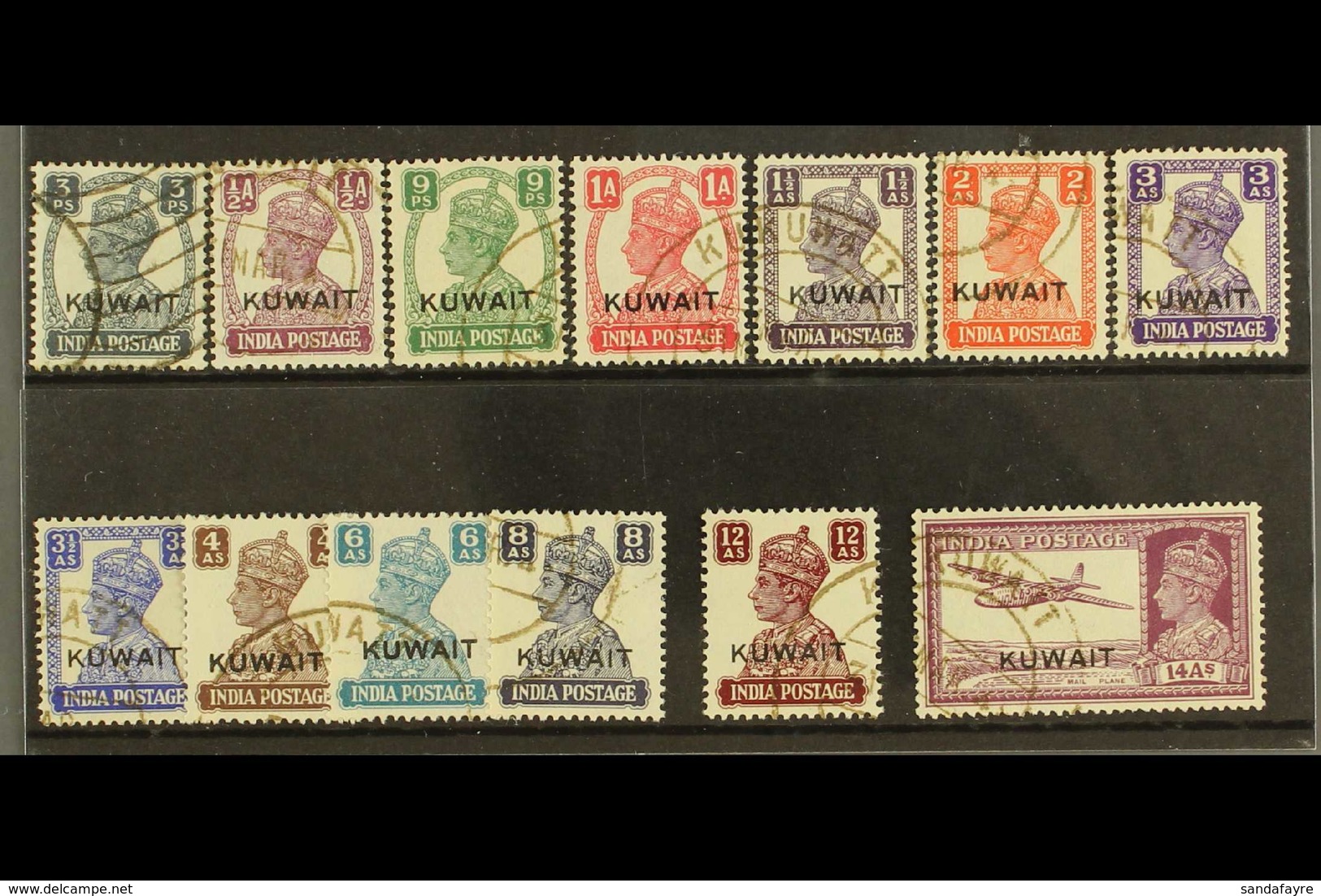 1945 Overprints Complete Set, SG 52/63, Fine Used, Fresh. (13 Stamps) For More Images, Please Visit Http://www.sandafayr - Kuwait