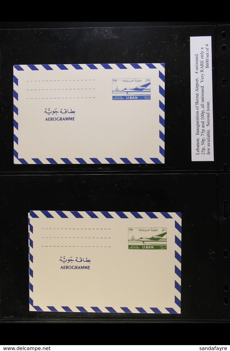 1954 UNISSUED AIR LETTER SHEETS. Inauguration Of Beirut Airport Second Issue Complete Set (25p, 50p, 75p & 100p Values)  - Libanon