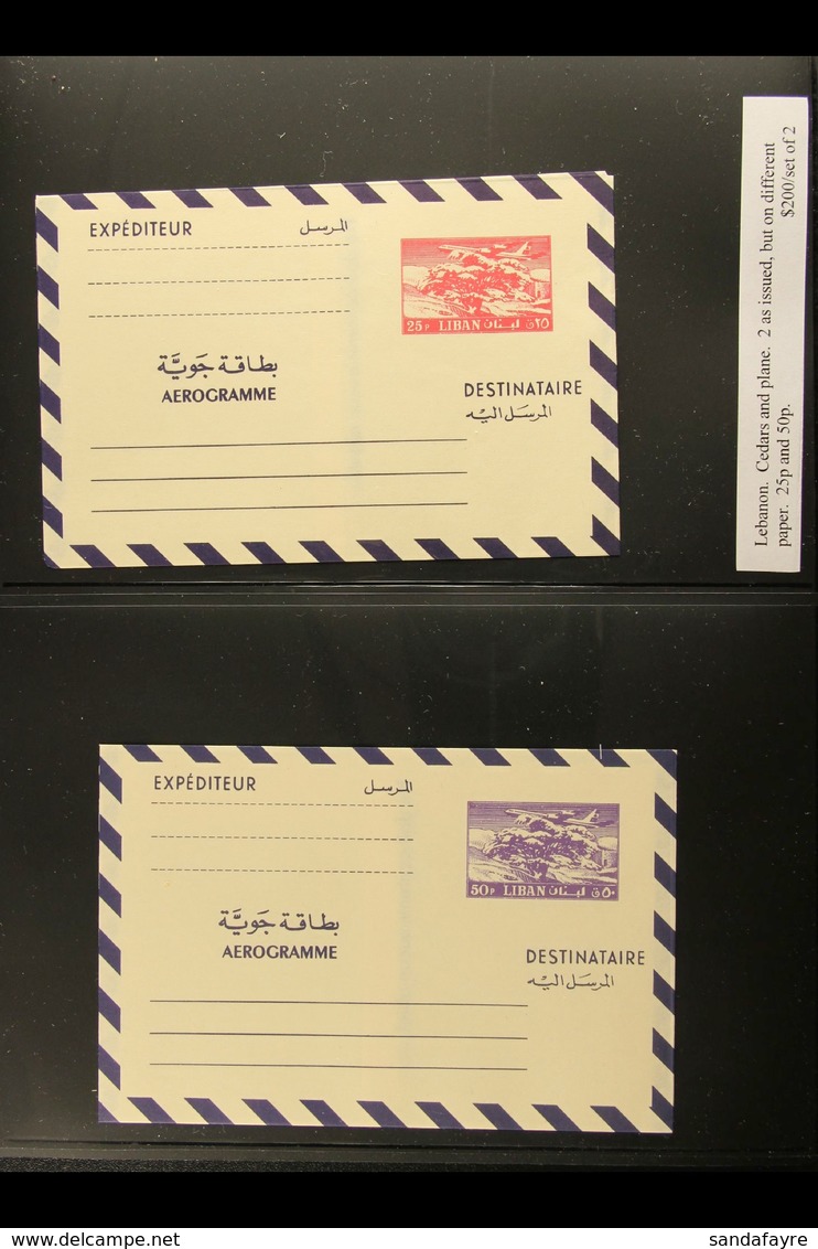 1971 AEROGRAMME SET 25p Carmine & 50p Violet-blue, "Cedars & Plane" Set On Cream Paper, Very Fine Unused (2 Items) For M - Libanon