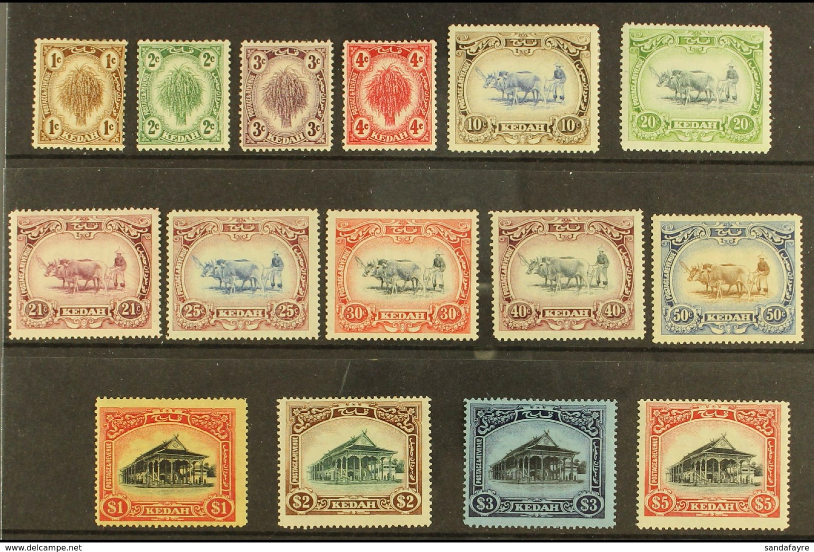 KEDAH 1921 Sheaf And Ploughman Set Complete, Wmk Script, SG 26/40, Fine And Fresh Mint. (15 Stamps) For More Images, Ple - Other & Unclassified