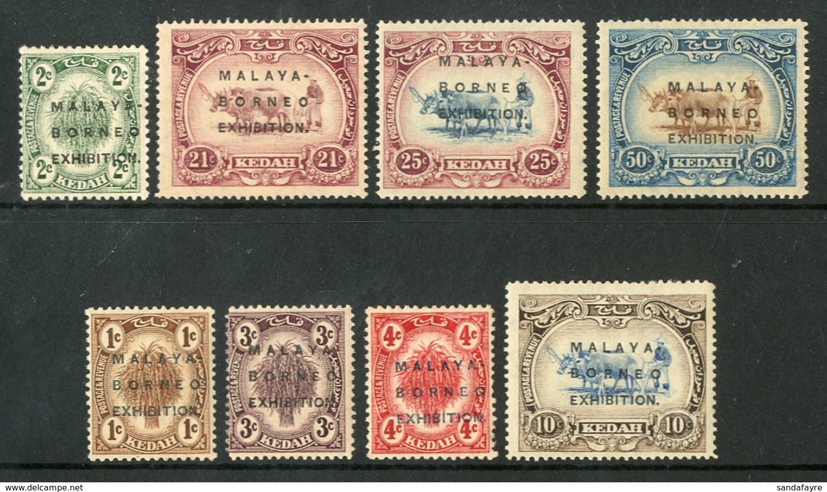 KEDAH 1922 Borneo Exhibition (14mm Opt) MCA Set, SG 41/48, 21c With Oval 'O' Variety, Fine Mint (8 Stamps) For More Imag - Andere & Zonder Classificatie