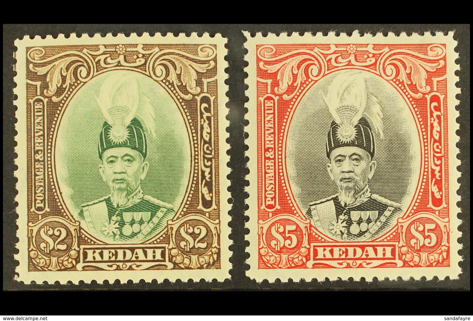 KEDAH 1937 Sultan Halimshah $2 & $5, SG 67/68 Very Fine Mint (2 Stamps) For More Images, Please Visit Http://www.sandafa - Other & Unclassified