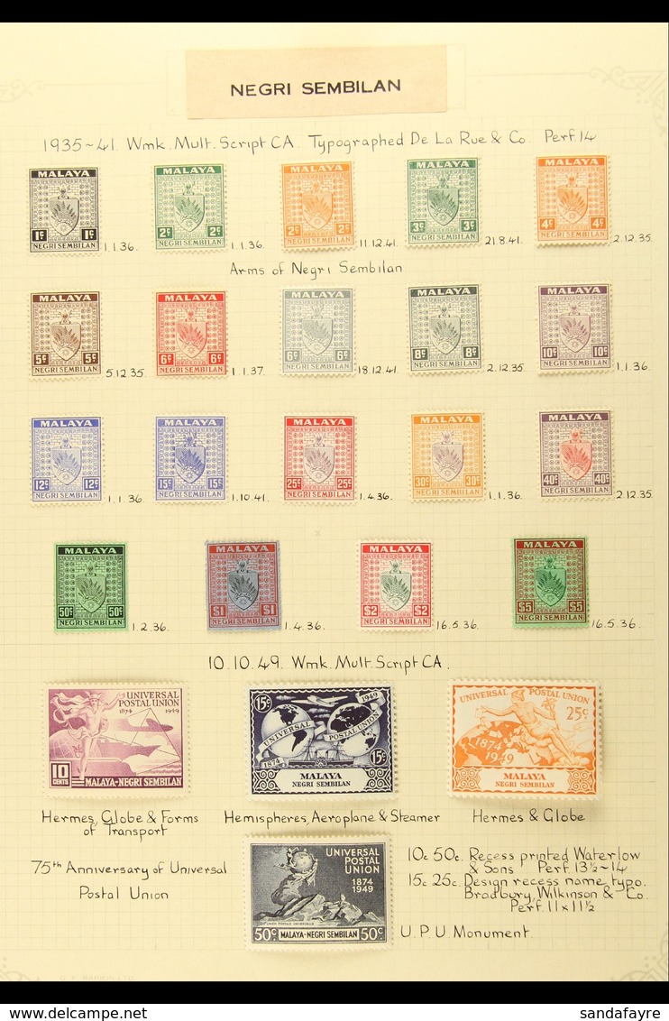 NEGRI SEMBILAN 1935 - 79 Complete Mint Collection On Pages With 1935-41 Set Complete, 1948 Wedding, 1949-55 Arms Set Com - Otros & Sin Clasificación