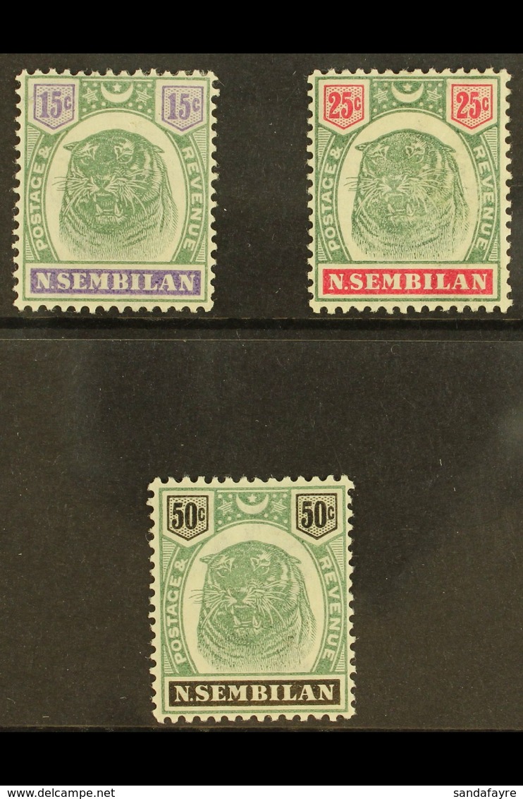 NEGRI SEMBILAN 1895 15c, 25c And 50c "Tigers", SG 11, 13, 14, Very Fine And Fresh Mint. (3 Stamps) For More Images, Plea - Other & Unclassified