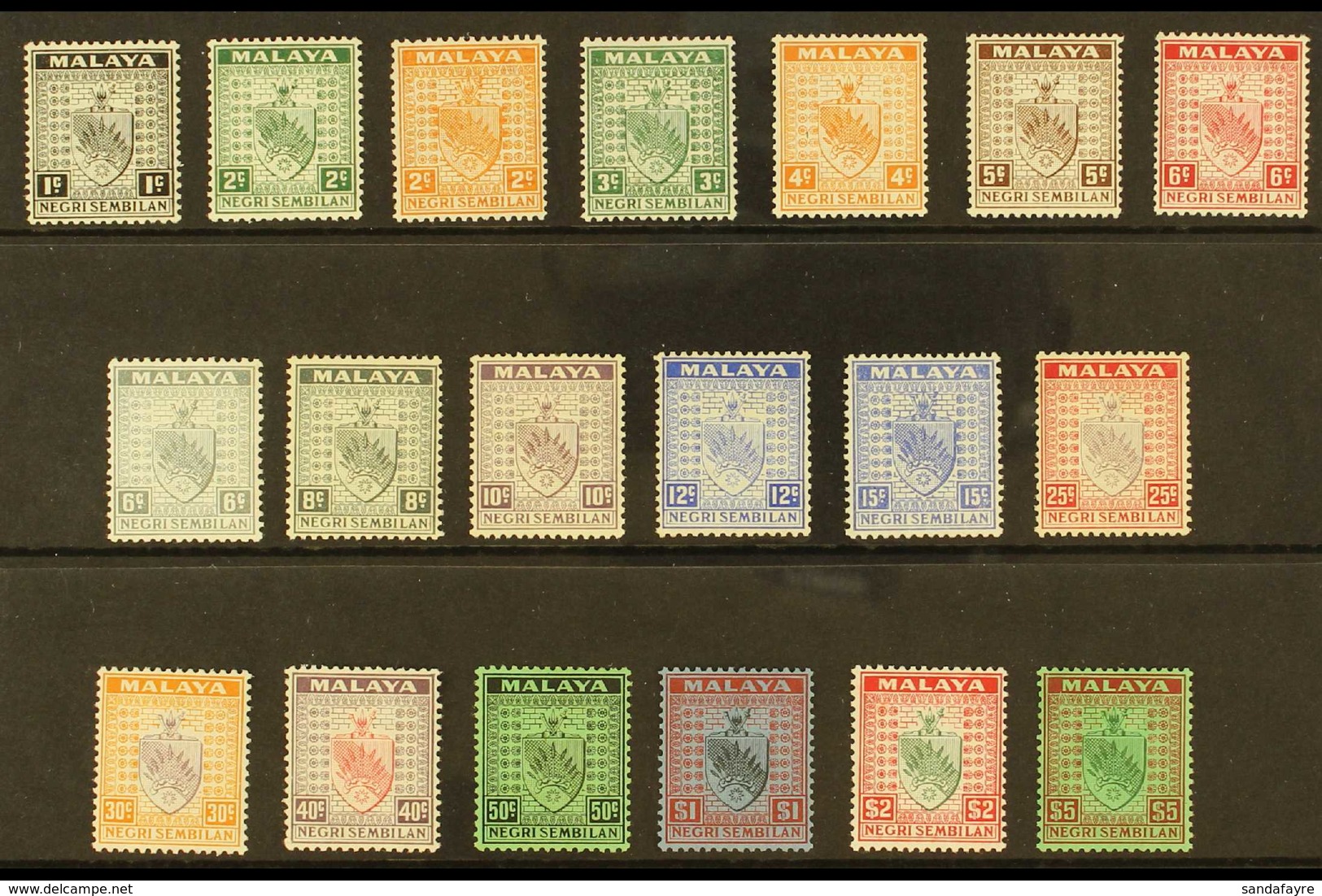 NEGRI SEMBILAN 1935-41 Arms Complete Set, SG 21/39, Fine Mint, Very Fresh. (19 Stamps) For More Images, Please Visit Htt - Other & Unclassified