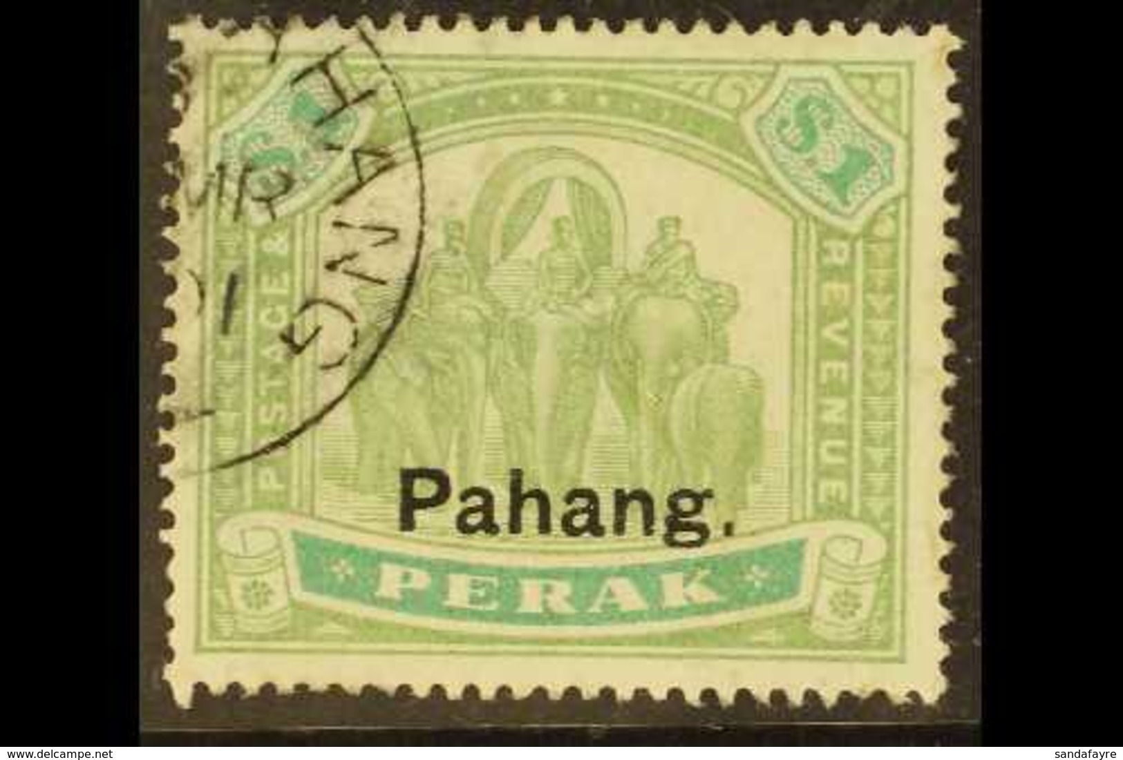 PAHANG 1898 (Perak Overprinted) $1 Green And Pale Green, SG 23, Cds Used, Slight Crease And A Short Perf Bottom Right. C - Sonstige & Ohne Zuordnung