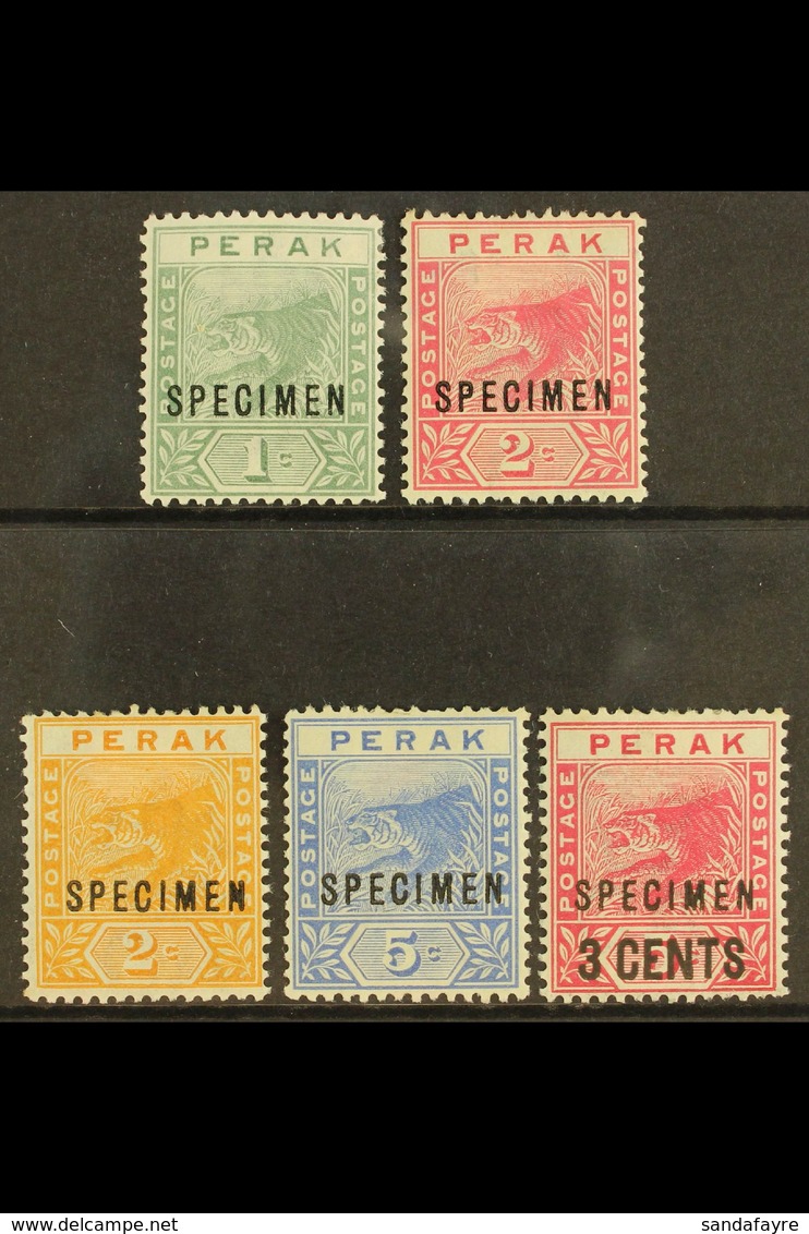 PERAK 1892 - 5 Tiger Set And 3c Surcharge Overprinted "Specimen", SG 61s/65s, Very Fine Mint. (4 Stamps) For More Images - Andere & Zonder Classificatie