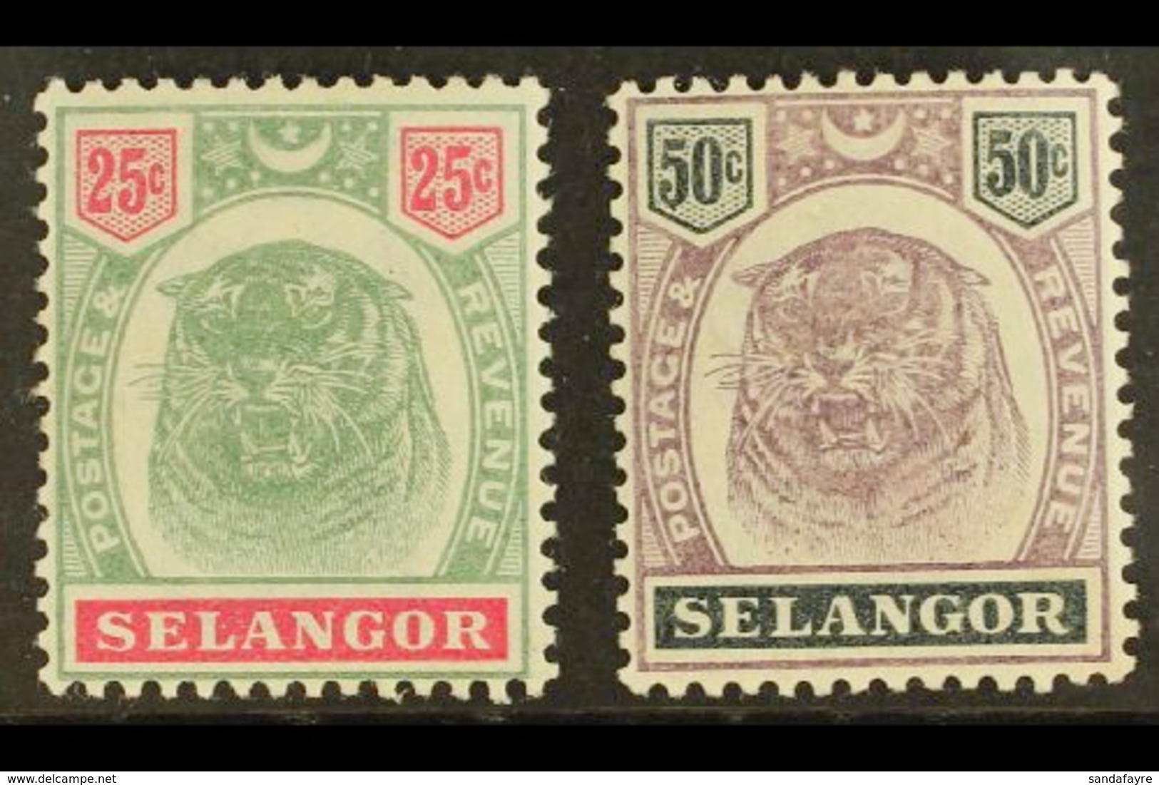 SELANGOR 1895 25c And 50c Dull Purple And Greenish Black "Tigers", SG 58, 59, Very Fine And Fresh Mint. (2 Stamps) For M - Sonstige & Ohne Zuordnung