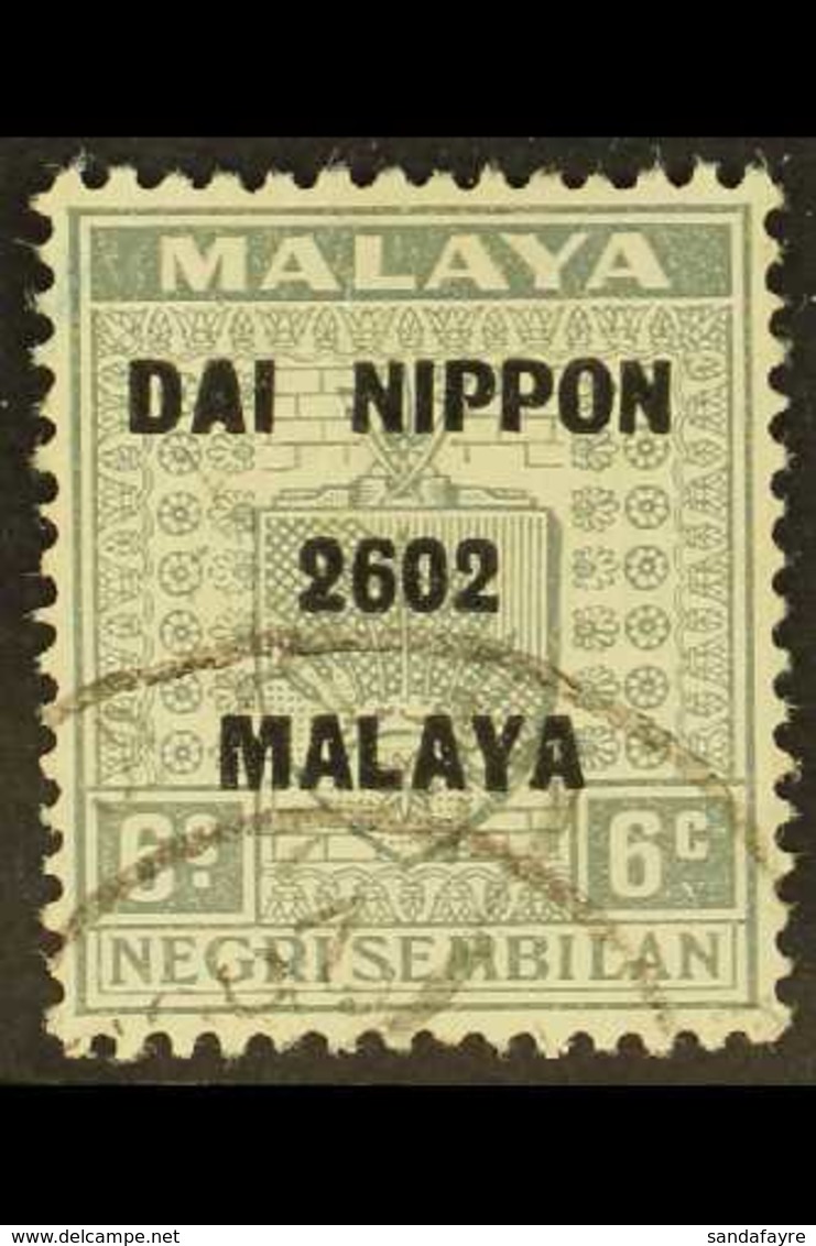 NEGRI SEMBILAN 1942 6c Grey , Variety "stop At Right Omitted", Overprinted "Dai Nippon 2602 Malaya", SG J232b, Very Fine - Other & Unclassified
