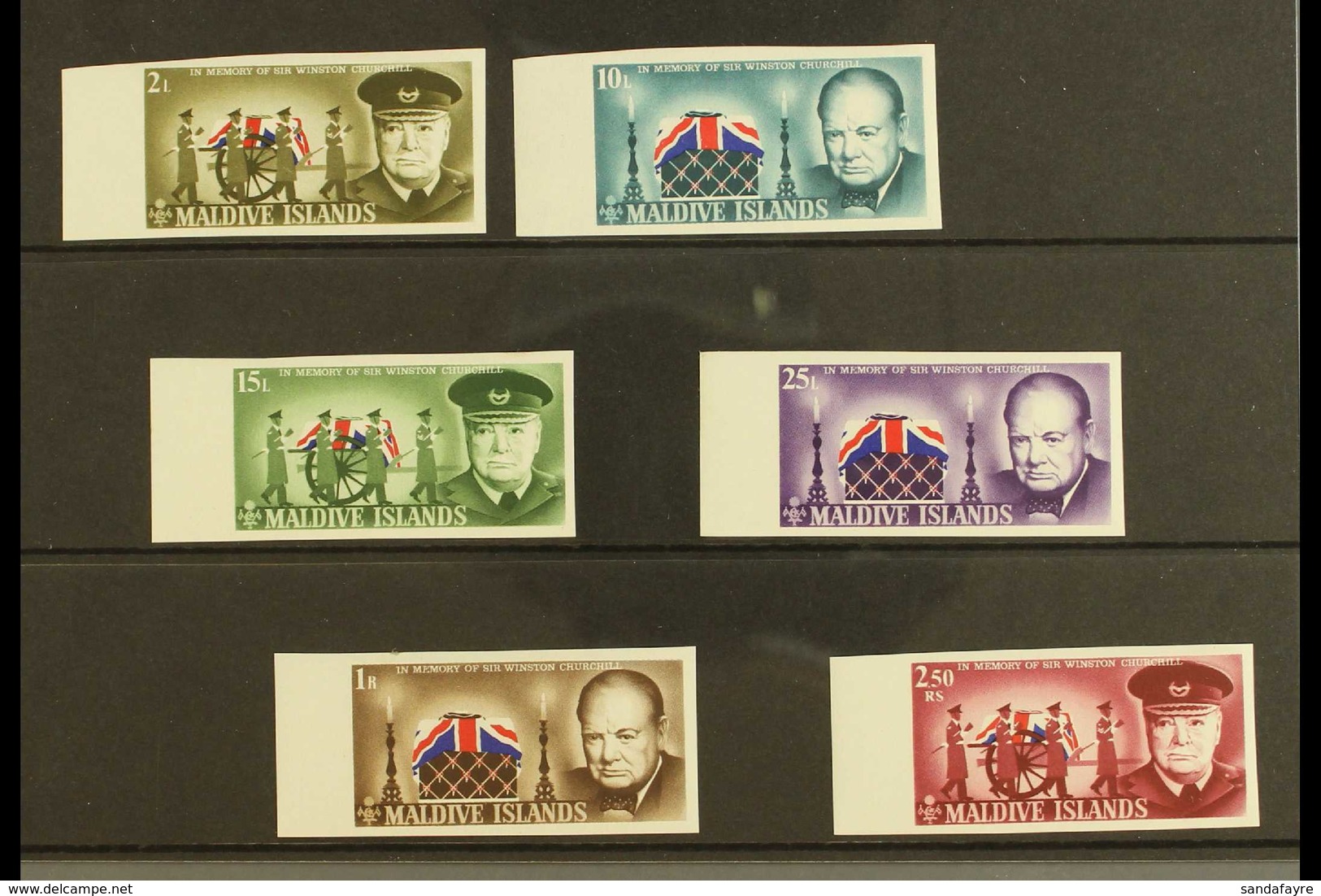 1967 Churchill Commemoration Set Imperforate, SG 204/9, Never Hinged Mint (6 Stamps) For More Images, Please Visit Http: - Maldiven (...-1965)