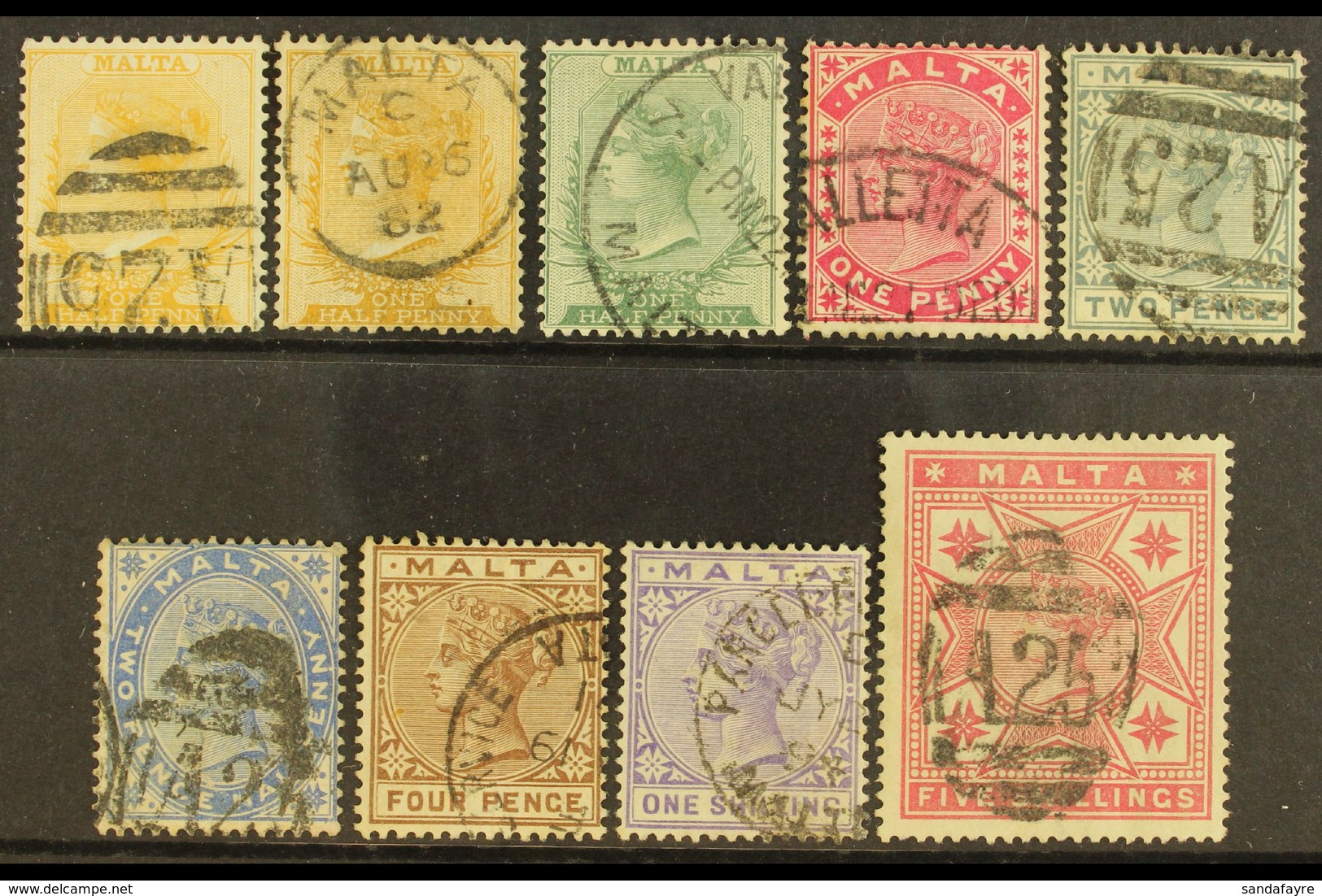 1881-1890 FINE/VERY FINE USED Complete Basic Run Comprising 1881 (wmk CC) ½d Yellow, 1882 (wmk CA) ½d Orange-yellow, 188 - Malte (...-1964)