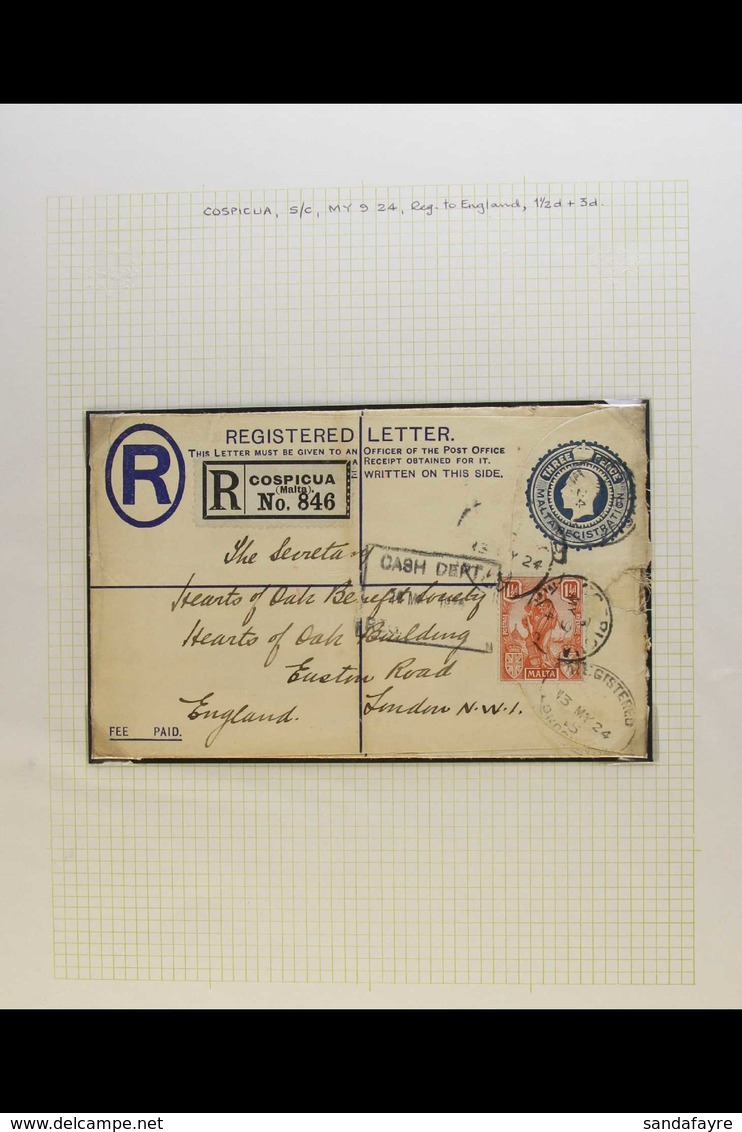 1924-1936 REGISTERED MAIL. An Interesting Collection Of Registered Covers Written Up On Leaves, Bearing Various KGV Stam - Malte (...-1964)