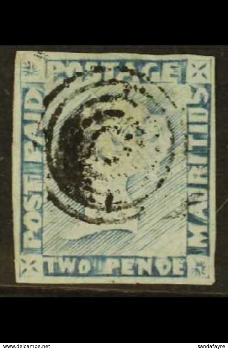 1848-59 2d Blue Imperf "PENOE For PENCE" Variety, Row3/1, Worn Impression "POST PAID", SG 20a, fine Used With A Neat Cen - Maurice (...-1967)