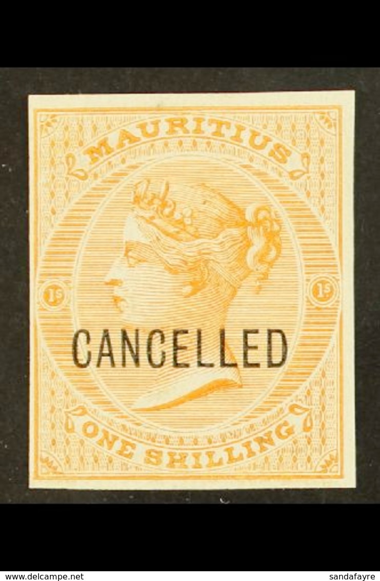 1872 1s Orange (as SG 70) IMPERF PROOF On Thick Unwatermarked And Ungummed Paper, Overprinted "CANCELLED", Very Fine Unu - Maurice (...-1967)