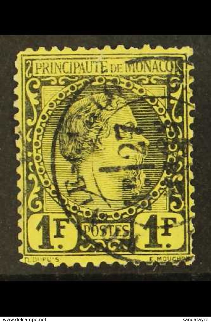 1885 1fr Black On Yellow, Prince Charles, Yv 9, Fine Used. For More Images, Please Visit Http://www.sandafayre.com/itemd - Other & Unclassified