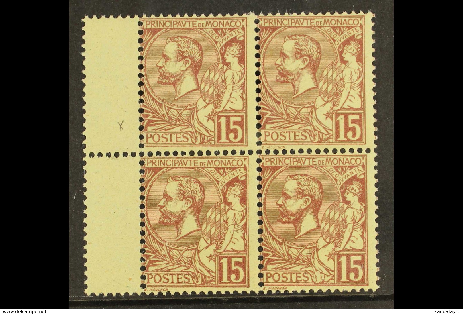 1901 15c Purple-brown On Yellow Prince Albert With IMPRINT OMITTED Variety, Maury 24a, In Nhm Block With 3 Normal Stamps - Andere & Zonder Classificatie