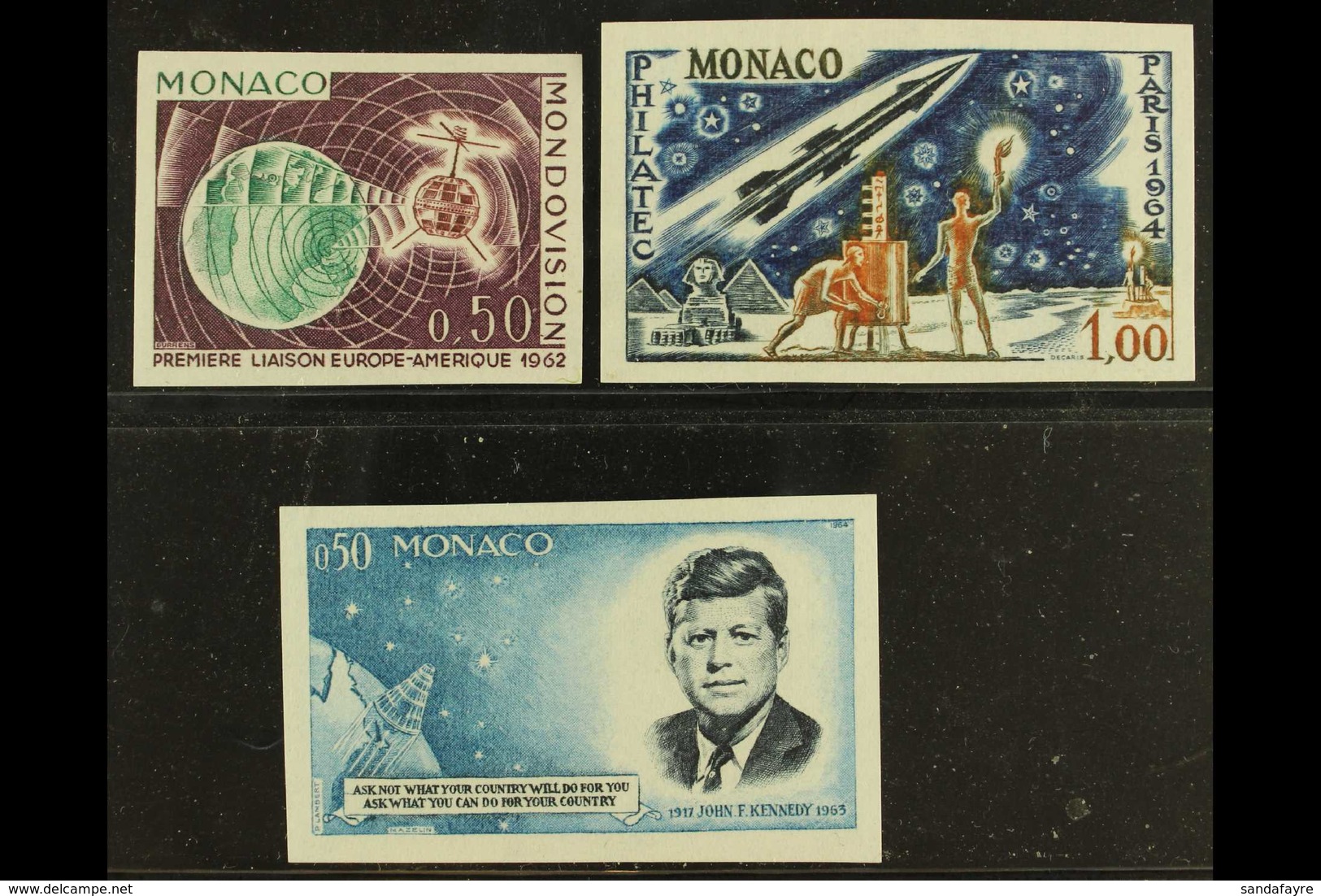 1963-1964 IMPERFORATED ISSUES. 1963 50c Satellite, 1964 1f Philatec & 50c Kennedy, Superb Never Hinged Mint Imperfs, Ver - Other & Unclassified