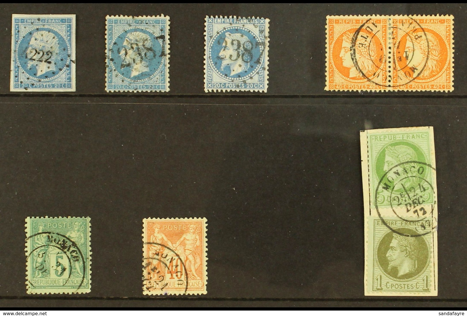 FRANCE USED IN MONACO A Small Group Of Top Quality Stamps Includes The 1860 20c Blue Imperf Cancelled "4222" With 4 Good - Andere & Zonder Classificatie