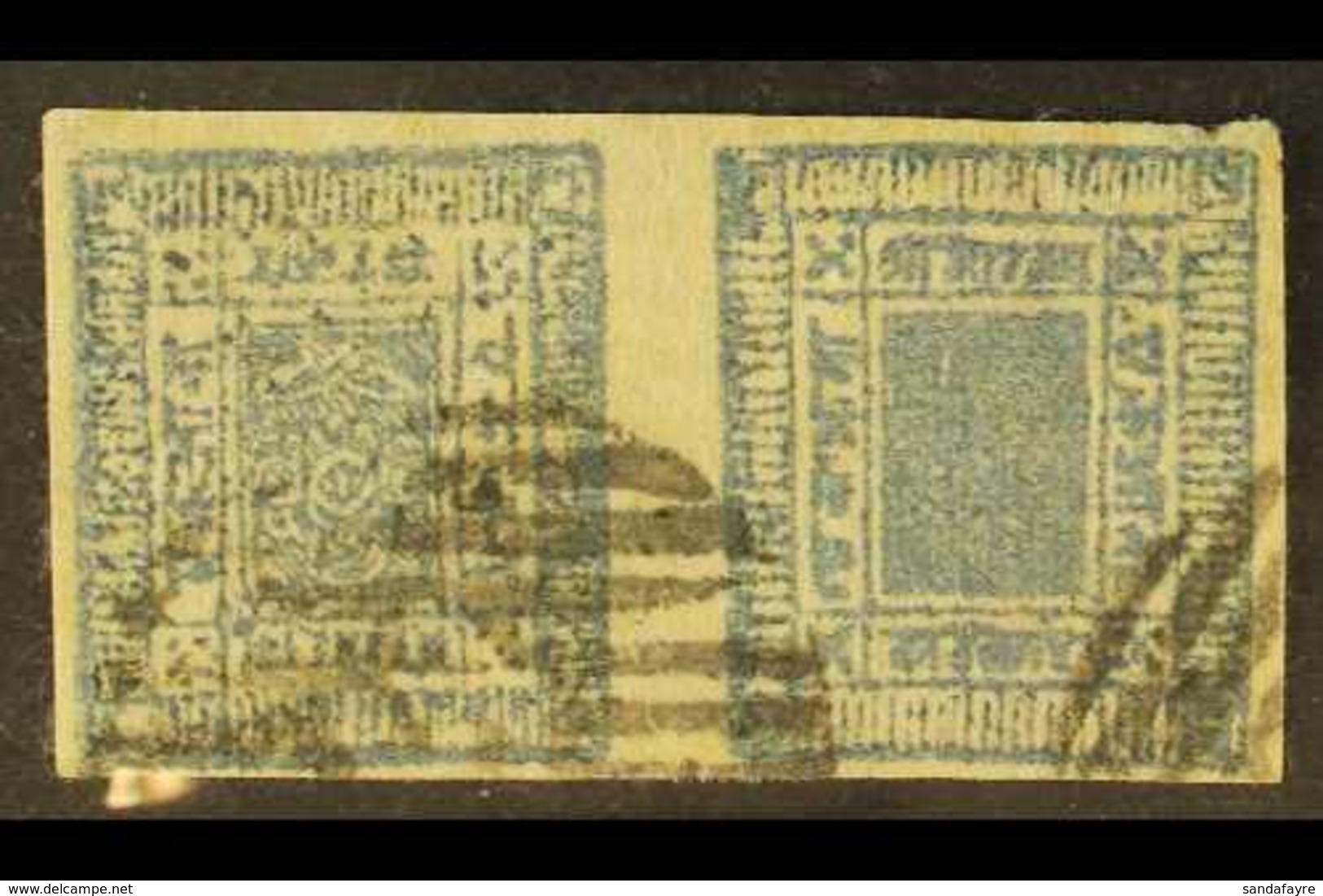 1898-1901 1a Bluish Green, Setting 23, Horizontal TETE-BECHE PAIR (SG 14a, Scott 13b, Hellrigl 15a), Positions 23-24 Wit - Nepal