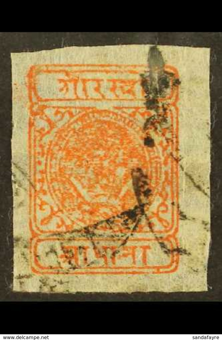 1917 ½a Red-orange (SG 35, Scott 11, Hellrigl 34), Setting 6, Used With Telegraphic Cancel, Large Margins Including Shee - Népal