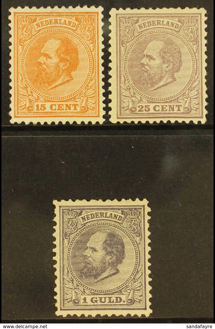 1872-91 William III 15c, 25c And 1g (NVPH 23, 26 & 28), Mint (regummed), Lovely And Fresh With Tiny Faults. (3 Stamps) F - Sonstige & Ohne Zuordnung